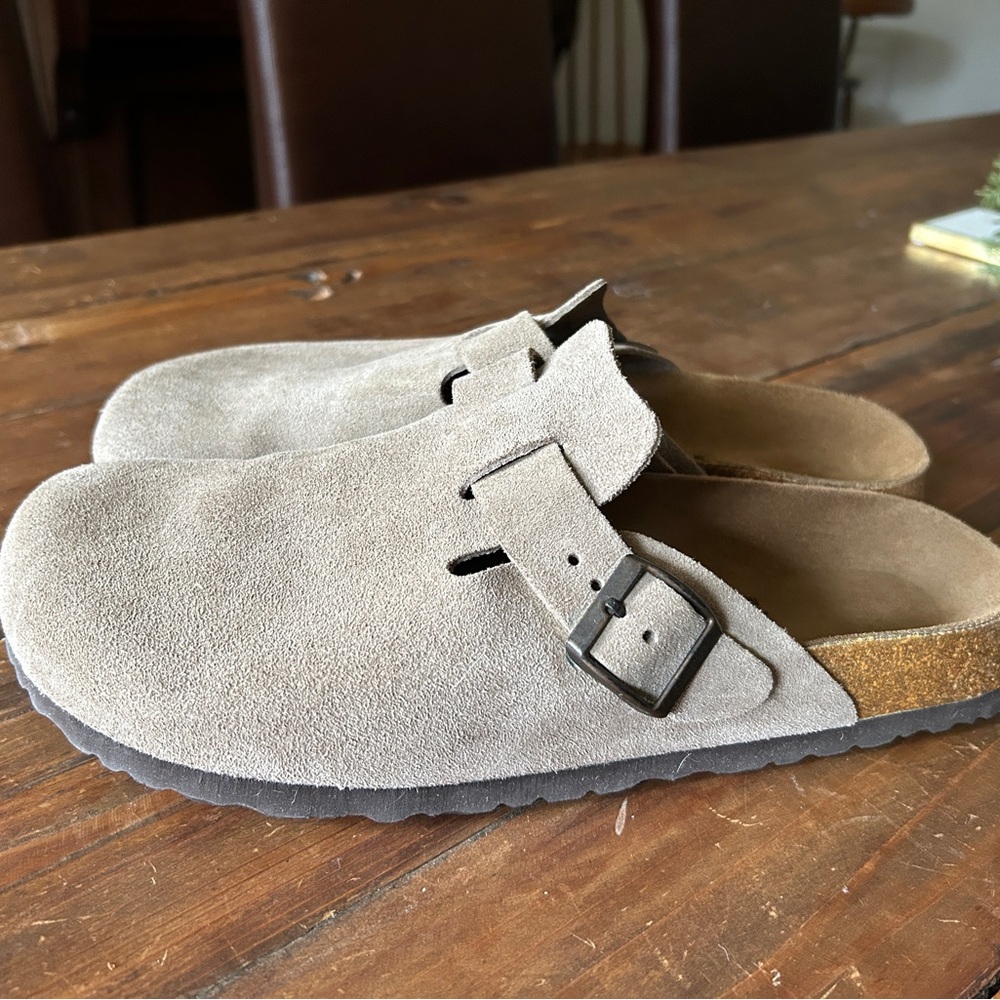 Betulah Suede Clogs Birkenstock Boston Taupe 44